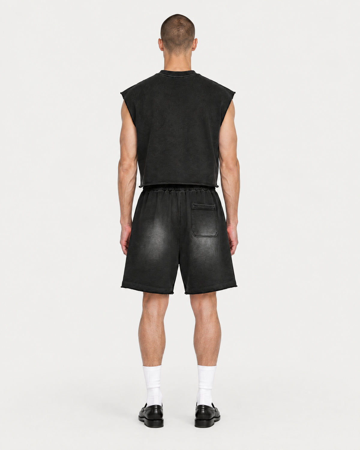 Sunfade Sweat Short in Black, on model back