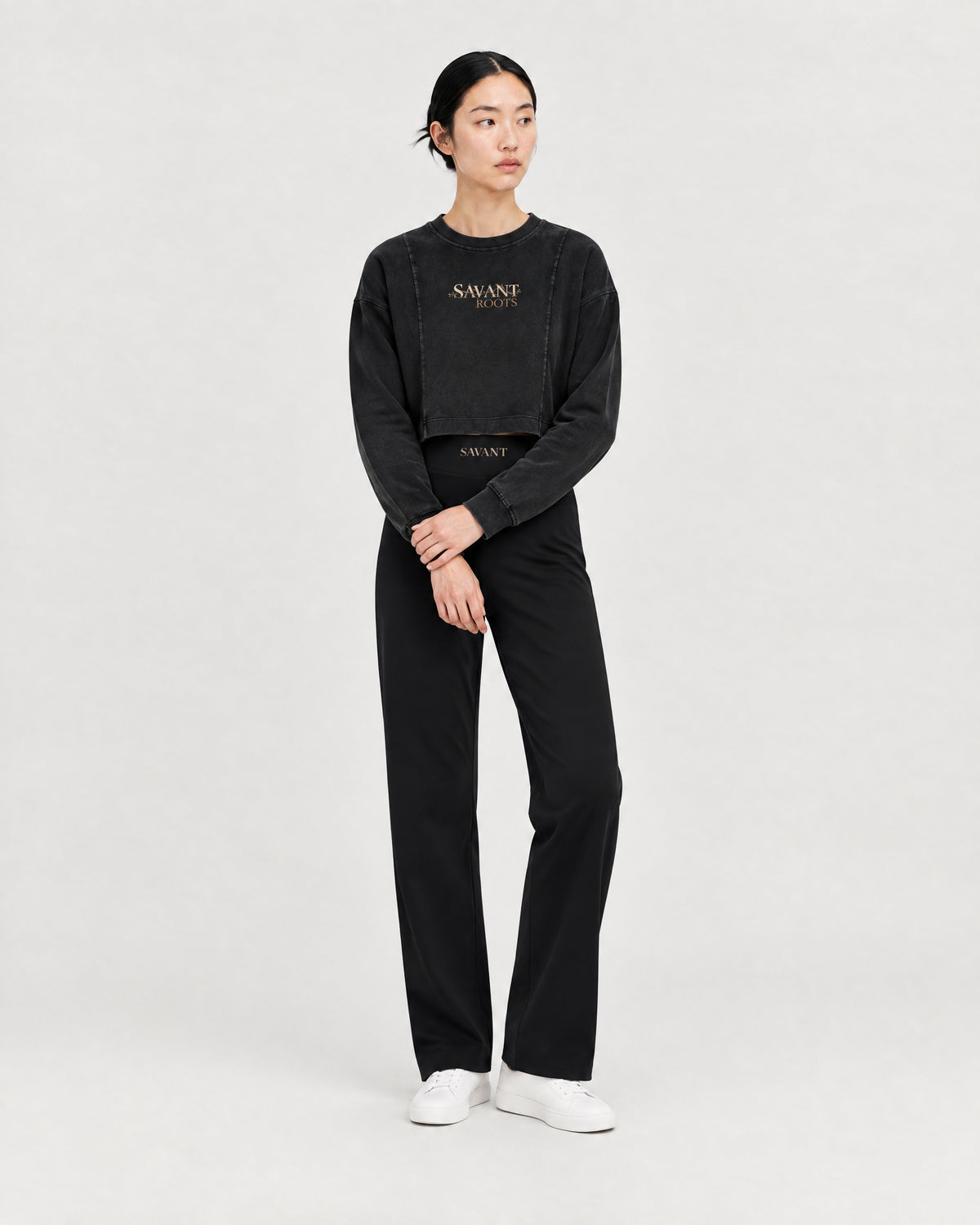 Studio Straight Pant in Black, on model front