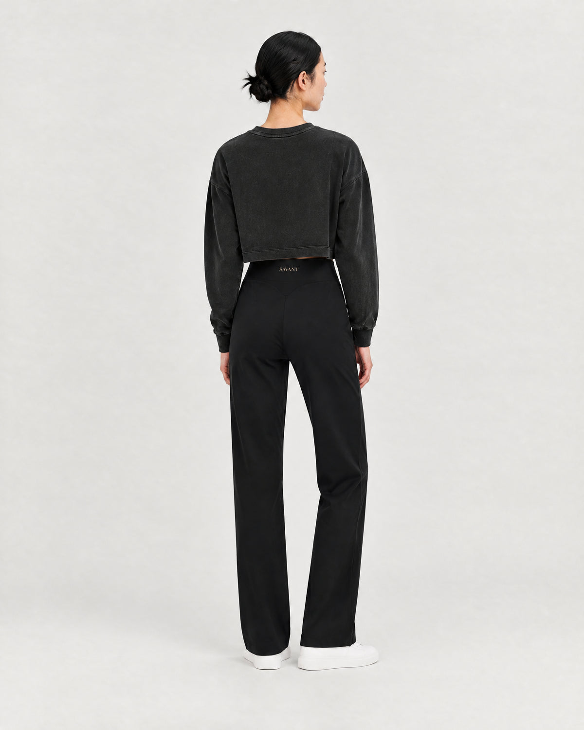 Studio Straight Pant in Black, on model back