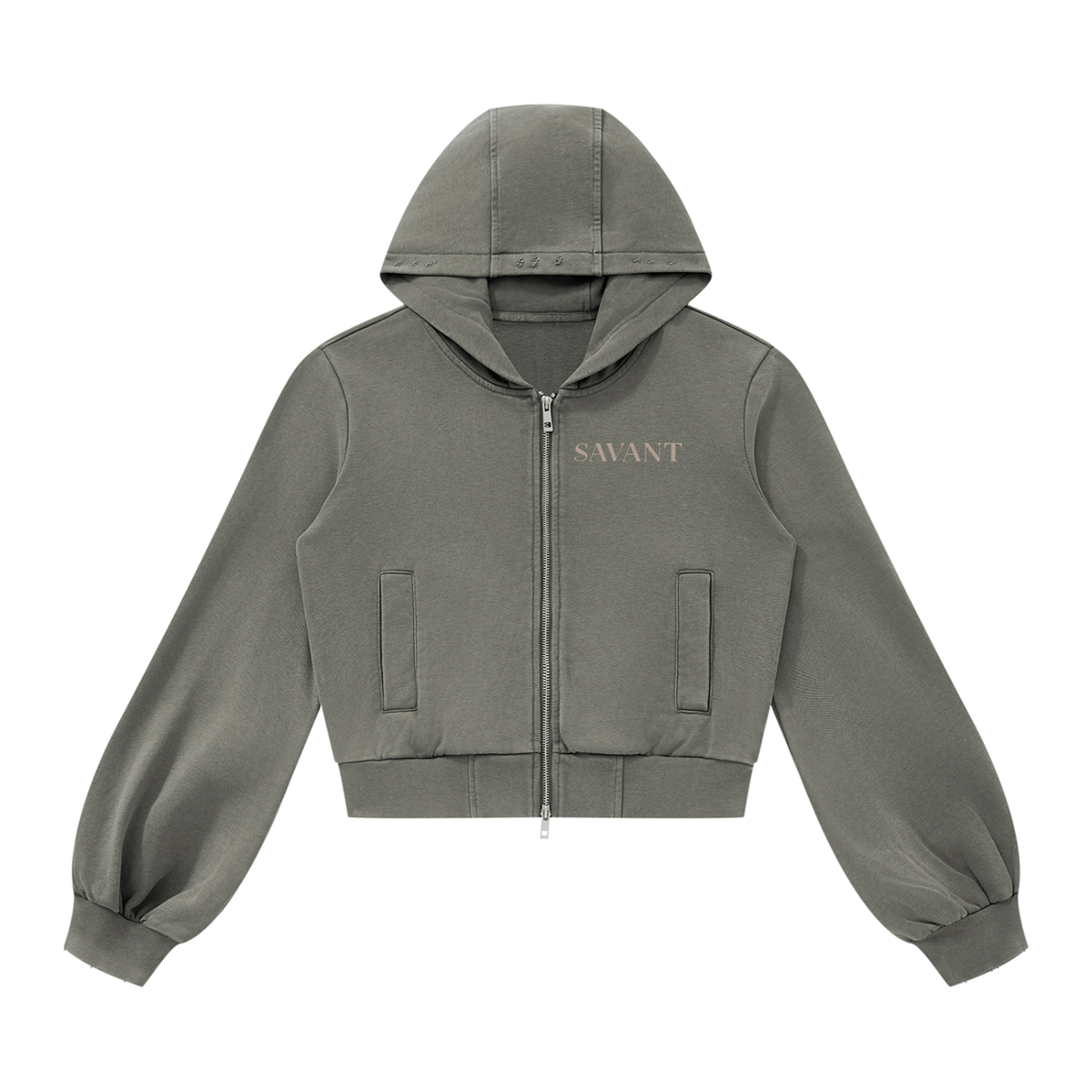 Washed Zip Hoodie in Dark Gray, front