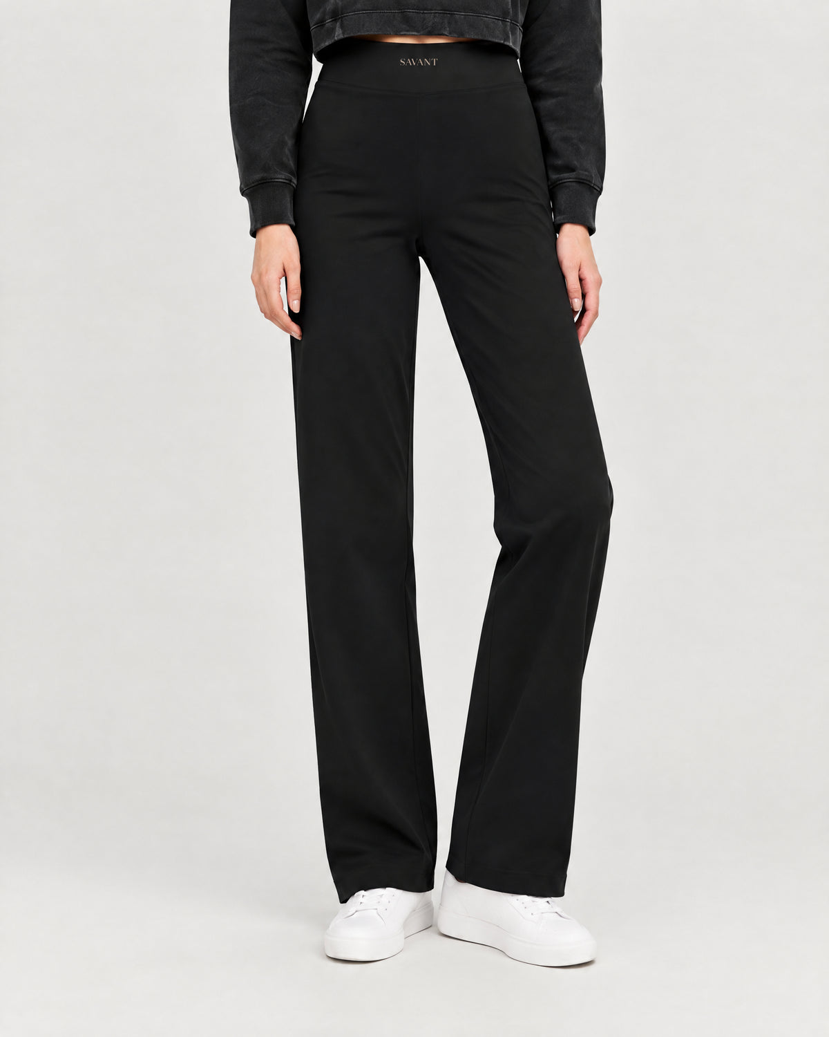 Studio Straight Pant in Black, on model detail