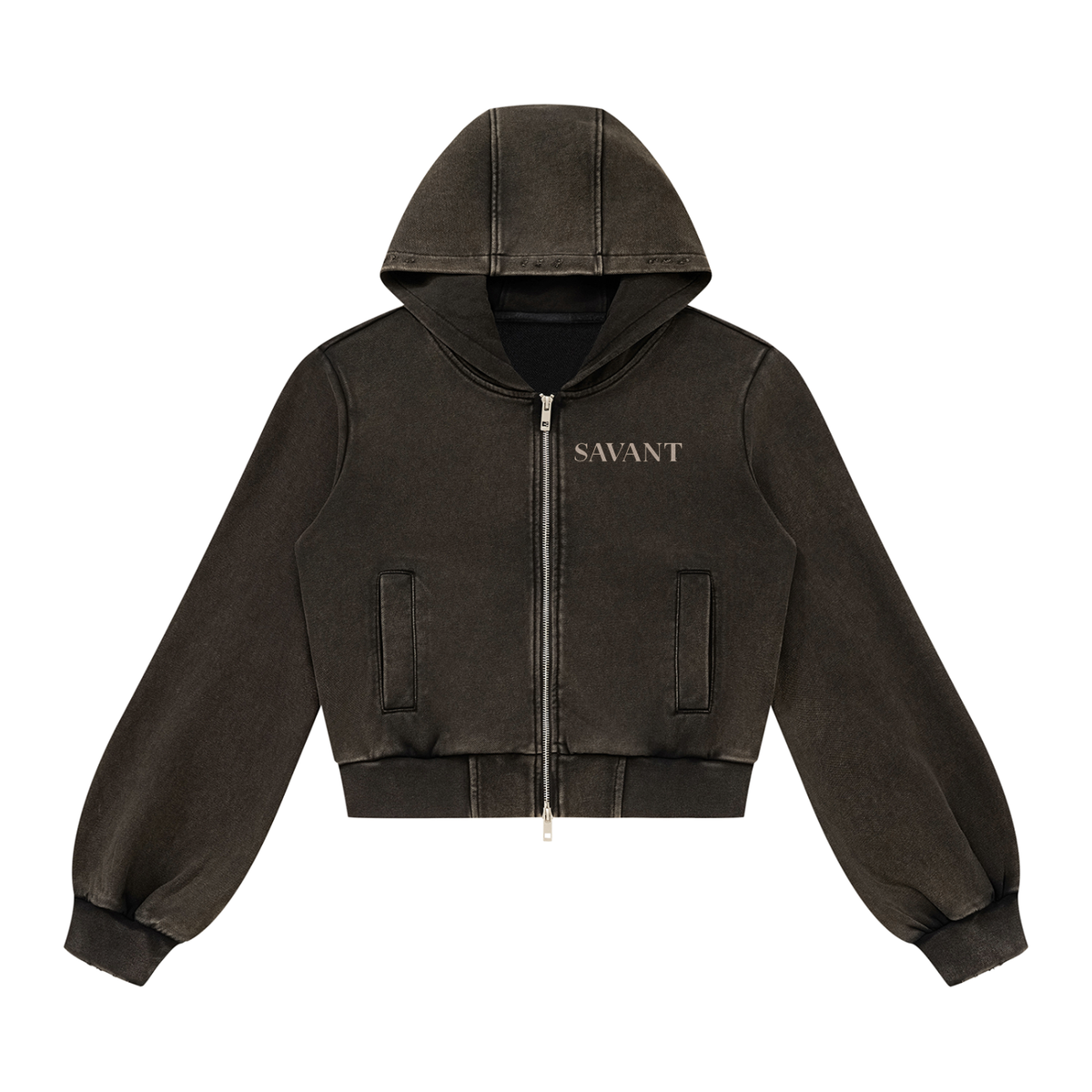 Washed Zip Hoodie in Black, front