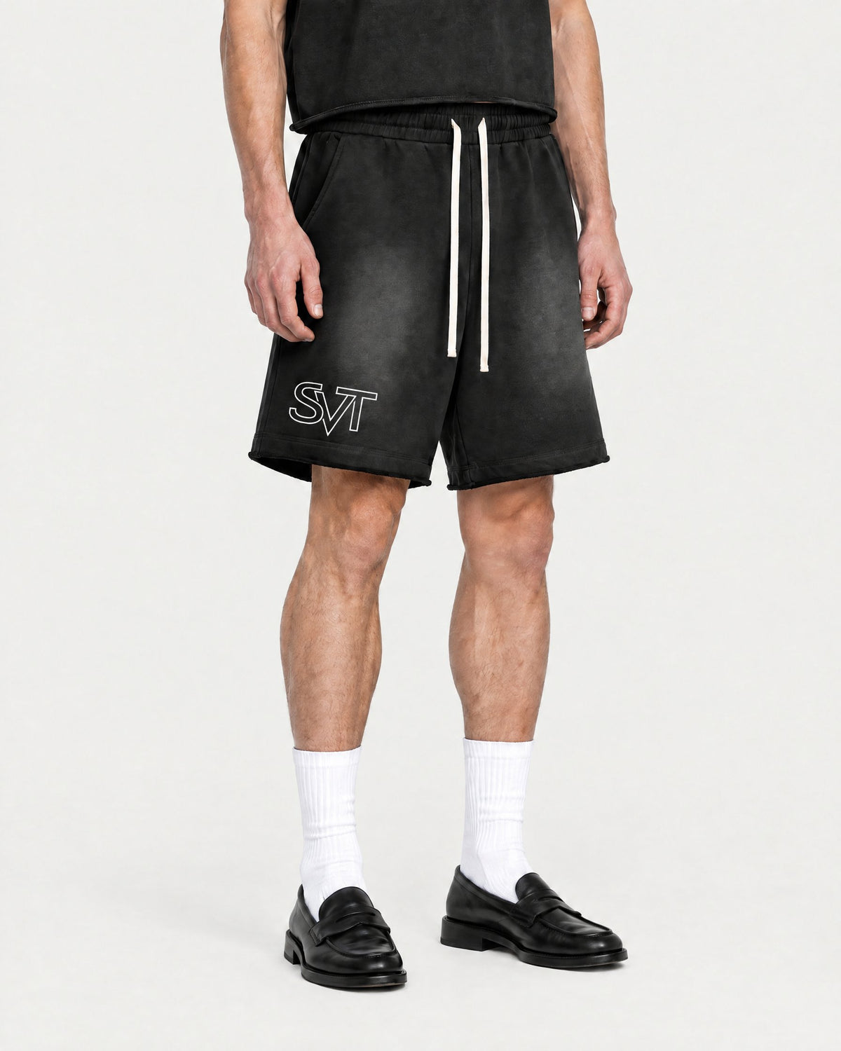 Sunfade Sweat Short in Black, on model detail