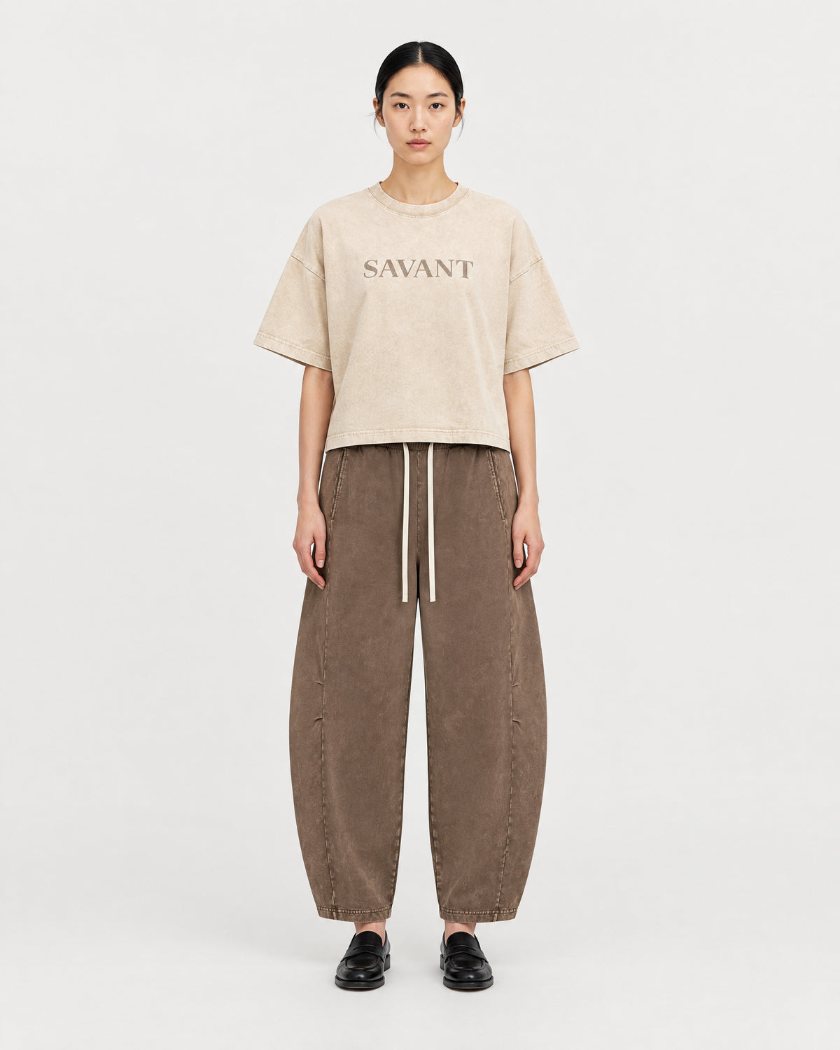 Mineral Tee in Light Apricot, on model front