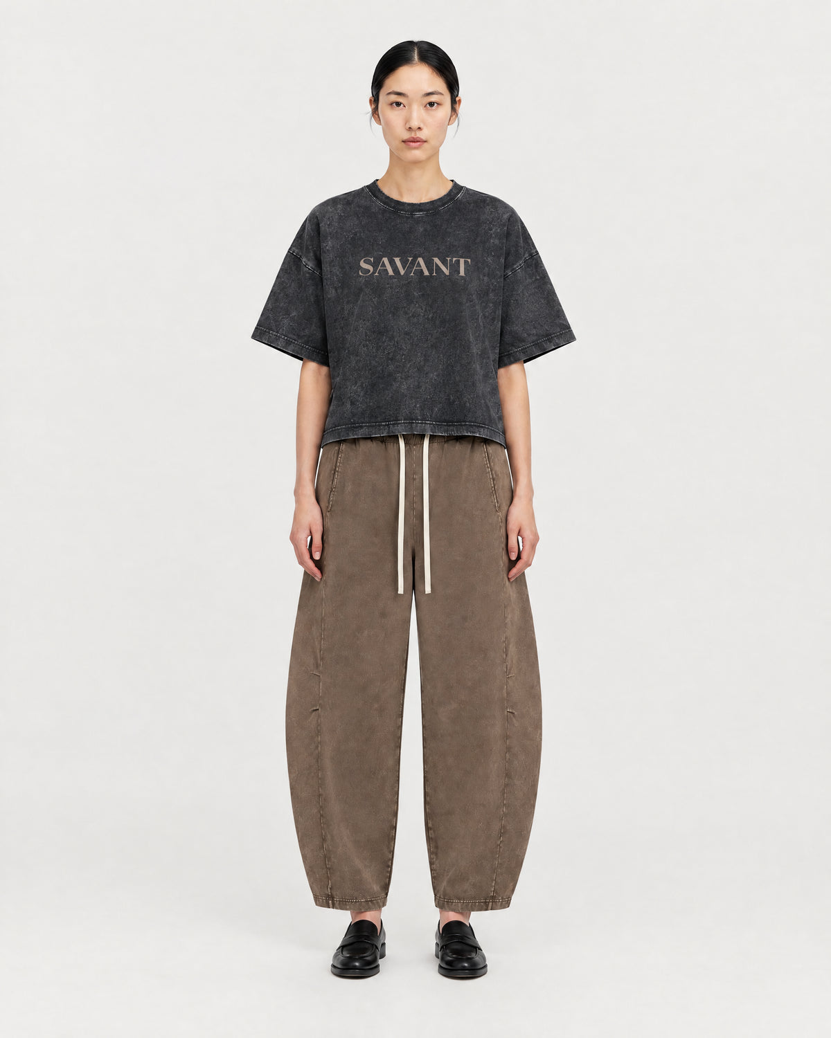 Mineral Tee in Black, on model front