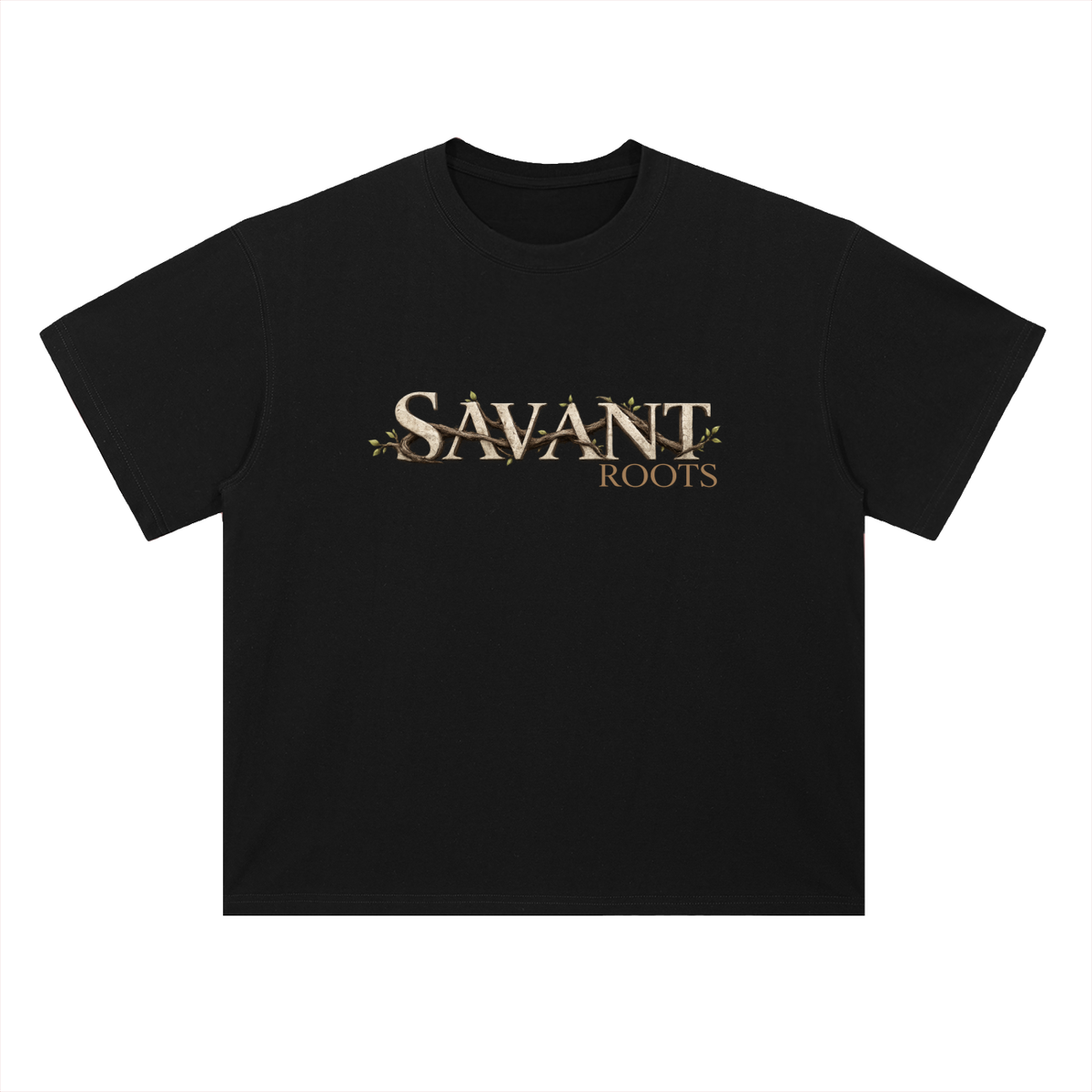 Roots Tee in Classic Black, front