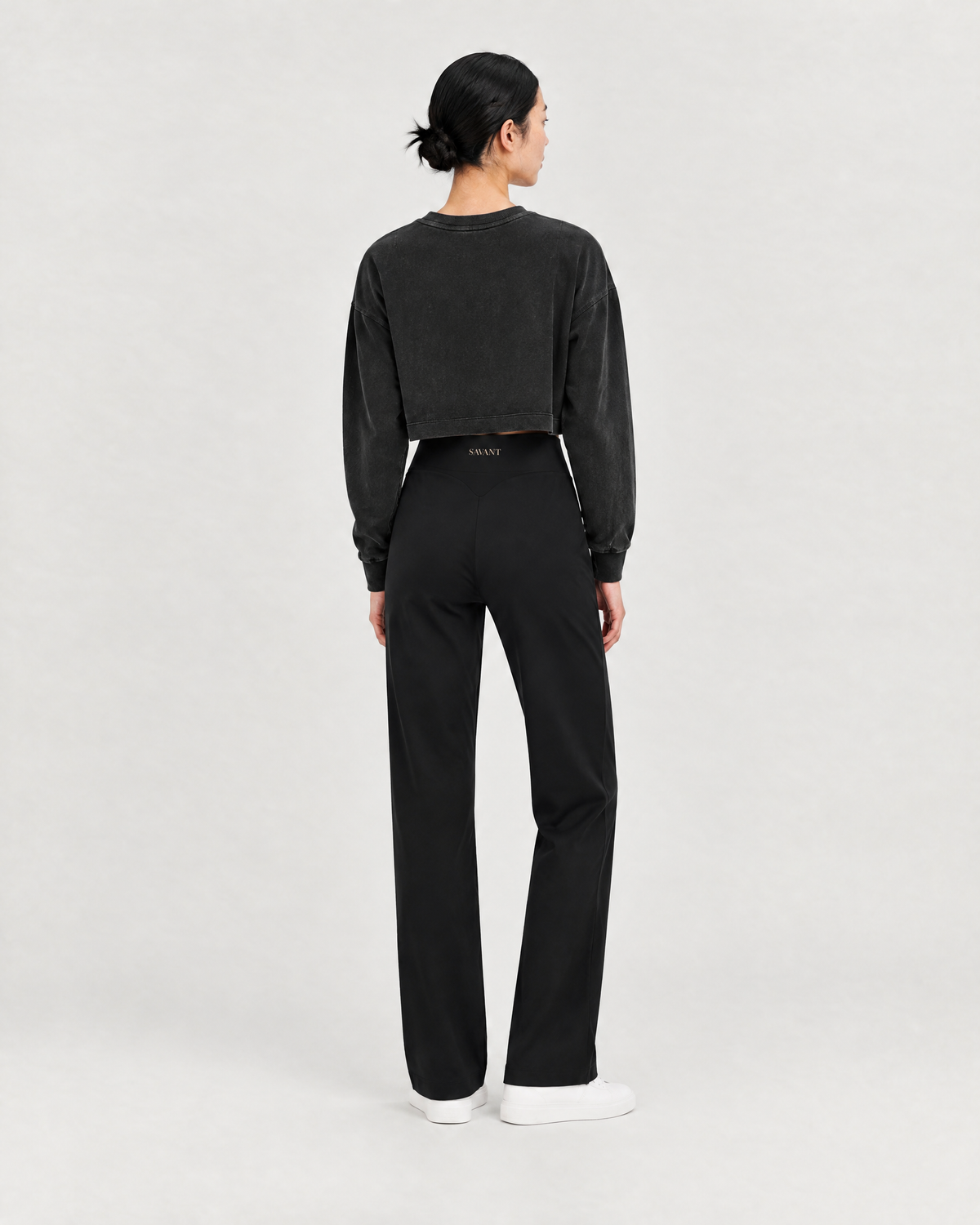 Mineral Crop Sweatshirt in Black, on model back