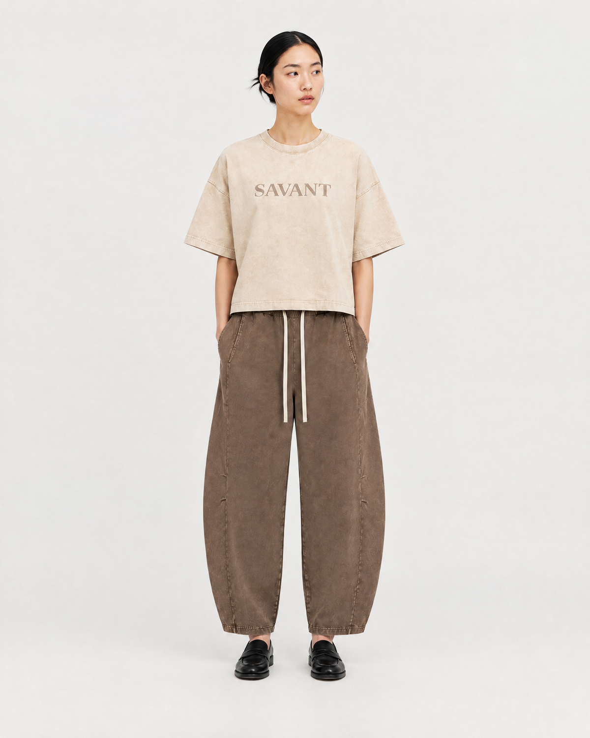 Mineral Tee in Light Apricot, on model front