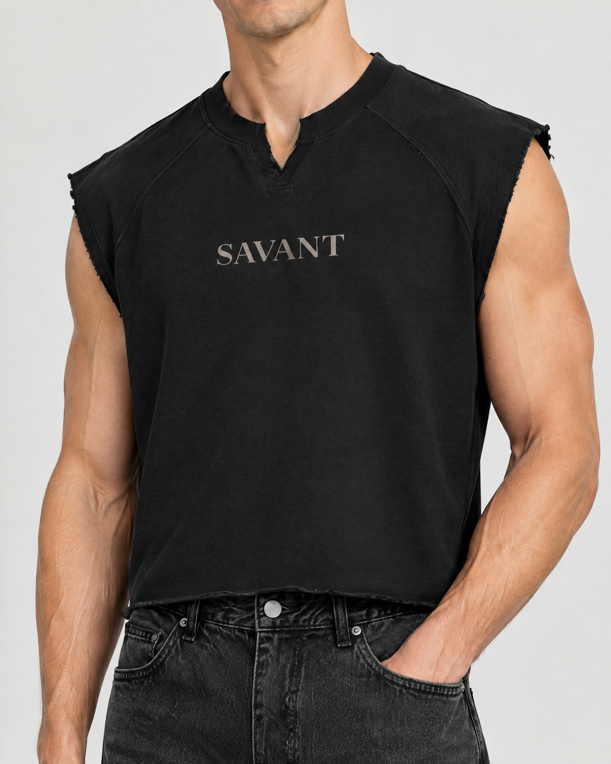 Notch Tank in Black, on model detail