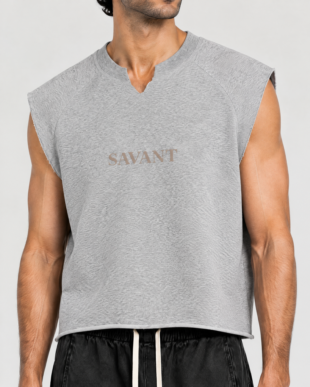 Notch Tank in Flower Gray, on model detail