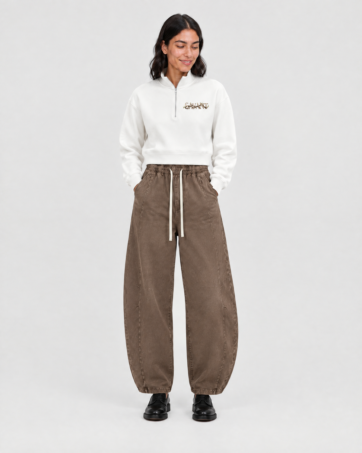 Roots Quarter Zip in White, on model front
