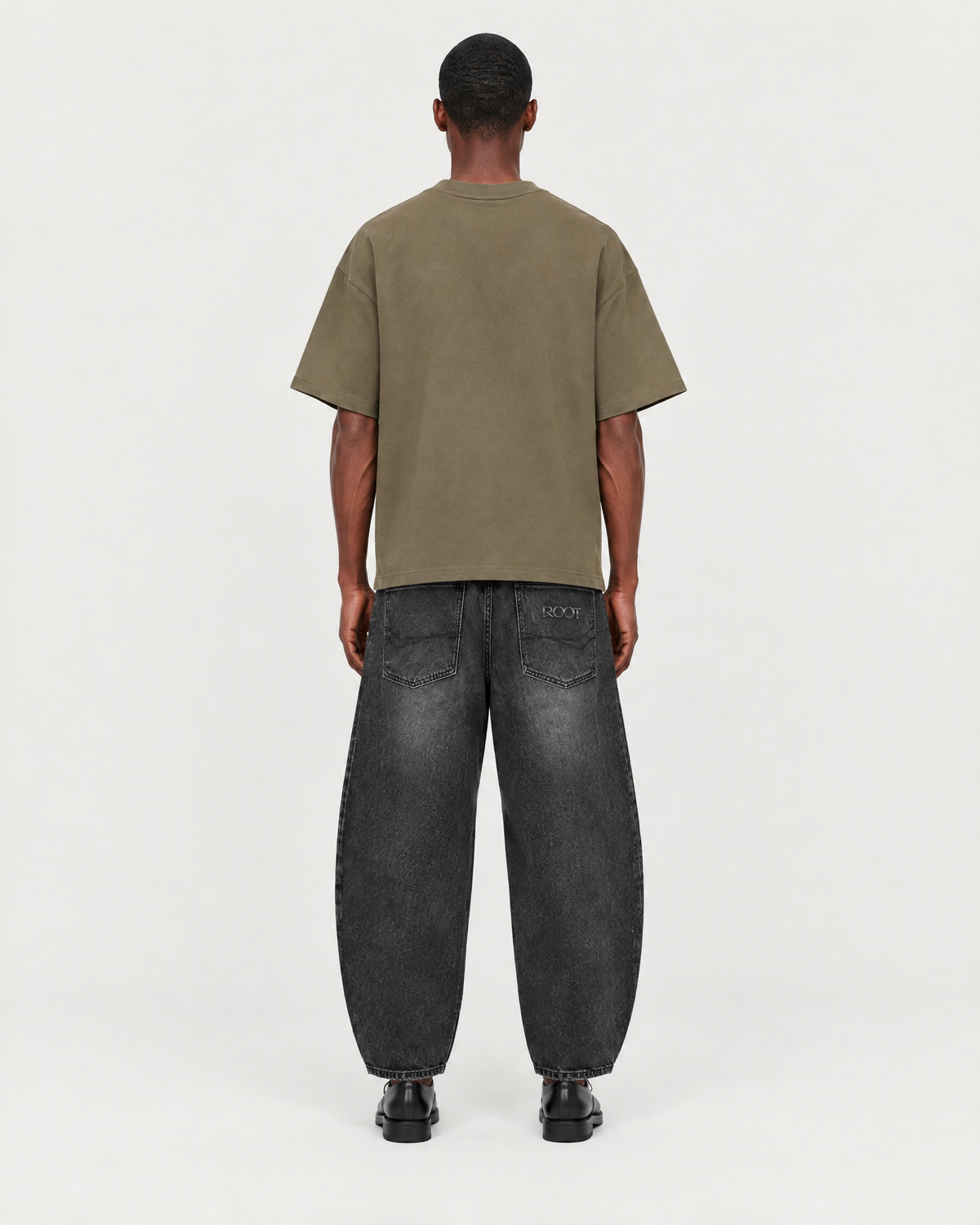 Roots Tee in Deep Khaki, on model back
