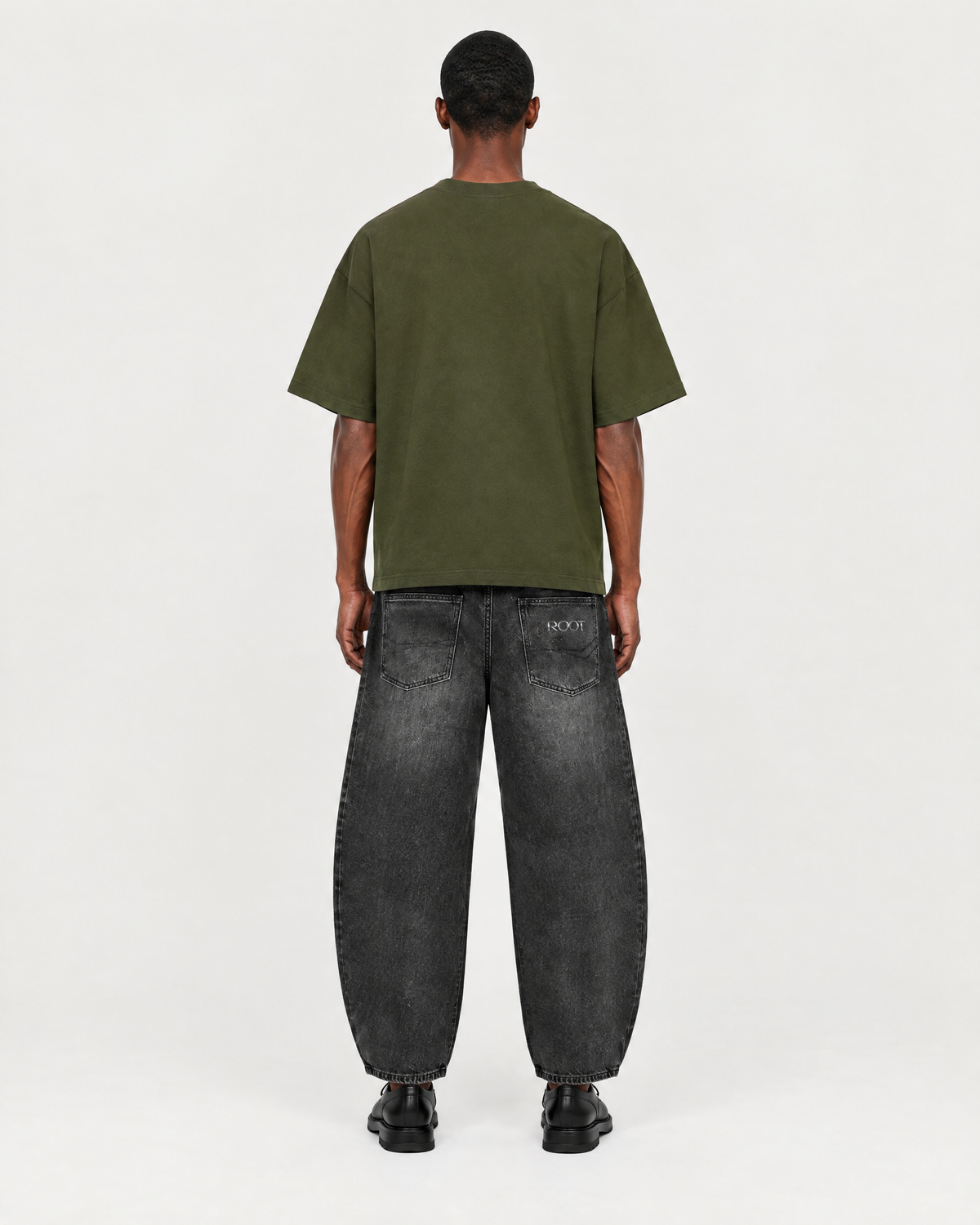 Roots Tee in Jungle Green, on model back