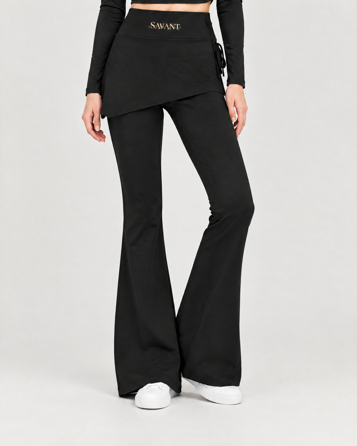 Studio Skirted Flare in Black, on model detail