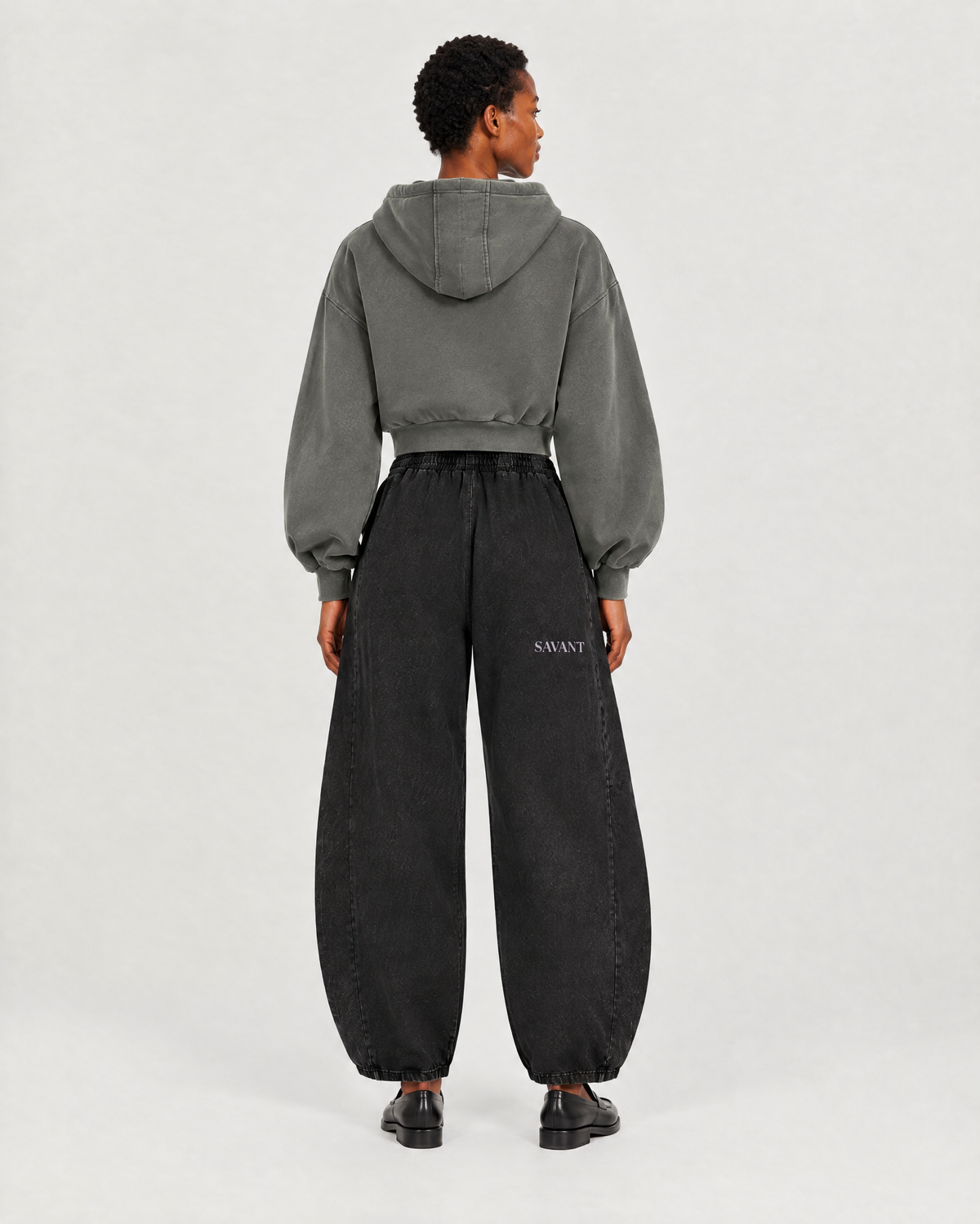 Washed Zip Hoodie in Dark Gray, on model back